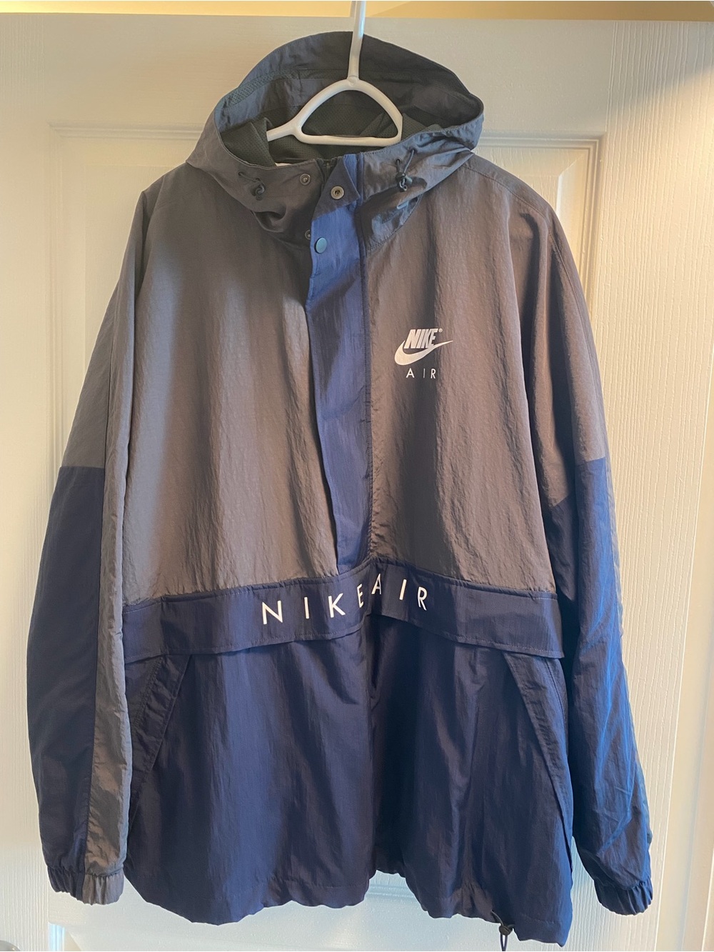 Nike Air Men's Navy and Gray Hooded Half Zip Anorak Windbreaker Jacket